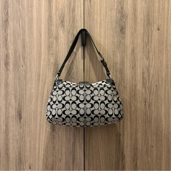 Vintage Y2K Coach F15203 Soho Black Gray Signature Sufflette Shoulder Bag - Picture 4 of 7